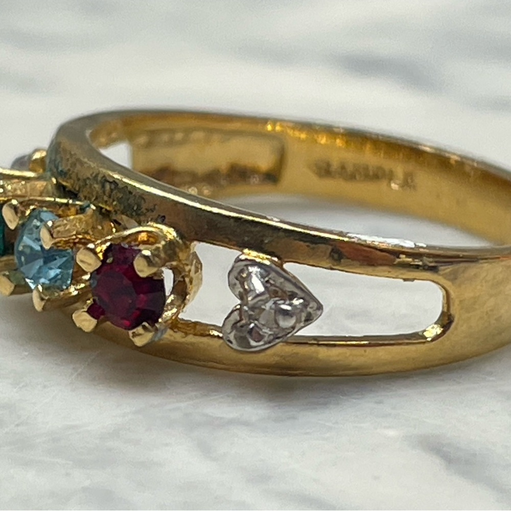 Vintage Sample Mother’s Ring Gold Plated Brass Size 6 Birthstone Style - Picture 10 of 13